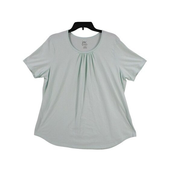 Just My Size Soft Mint Gathered Neck Plus Size Womens Top 16W Short Sleeve - Picture 1 of 8